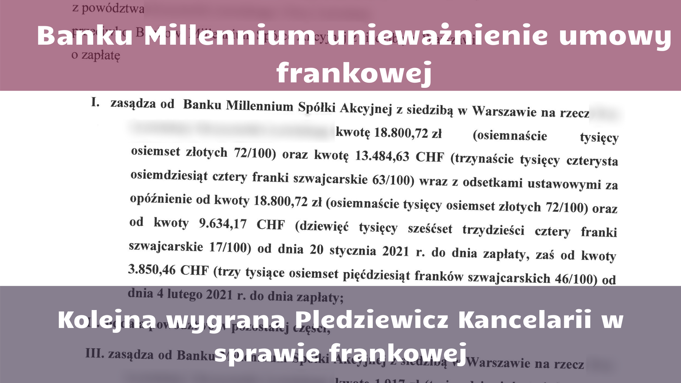 Wygrana w sprawie frankowej Millenium, Warszawa, wygrana frankowicza z Millenium