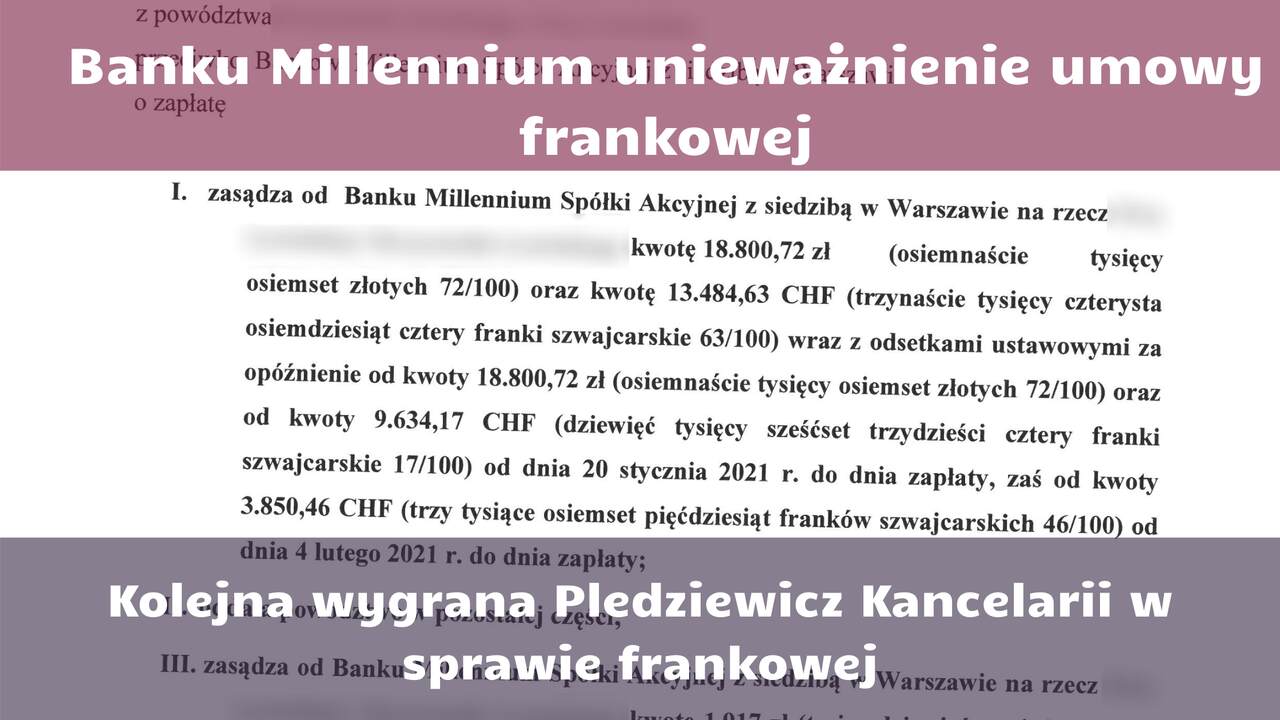 Bank Millennium – unieważnienie umowy frankowej (wyrok z 31 maja 2021 r SR Warszawa Mokotów)