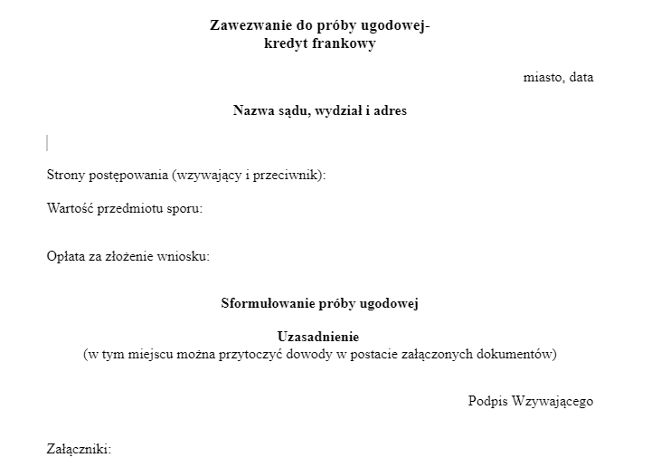 Ugoda z bankiem wzór