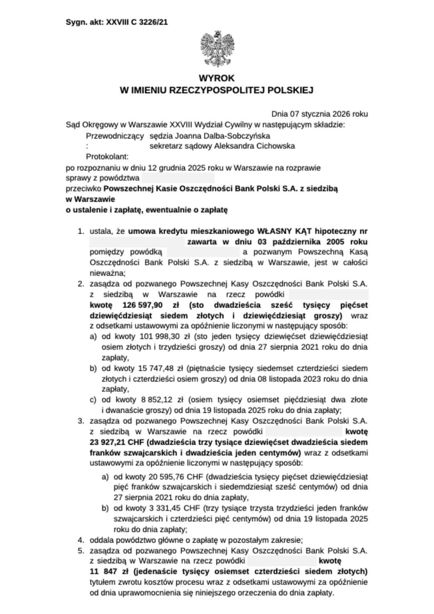 Wyrok frankowy – Warszawa 2026